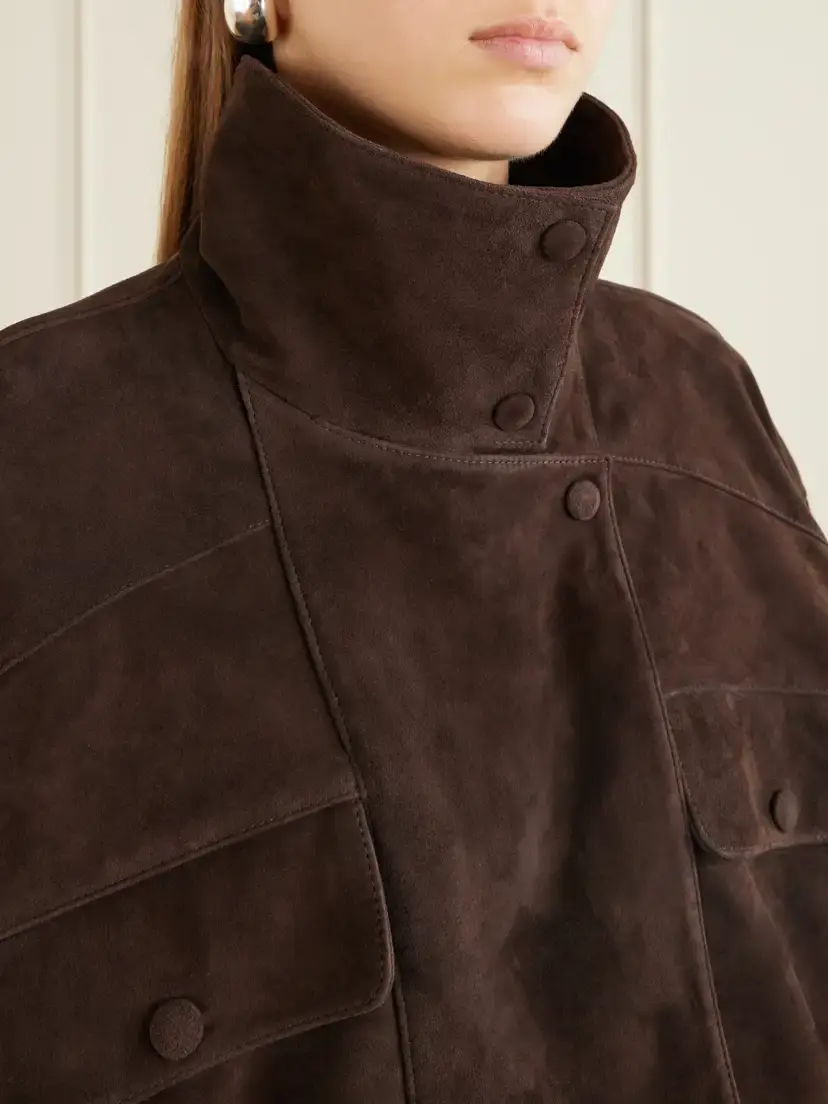 Nour Hammour Quincy Cropped Paneled Suede Bomber Jacket | Thumbnail 5 Nour Hammour Quincy Cropped Paneled Suede Bomber Jacket | Thumbnail 5