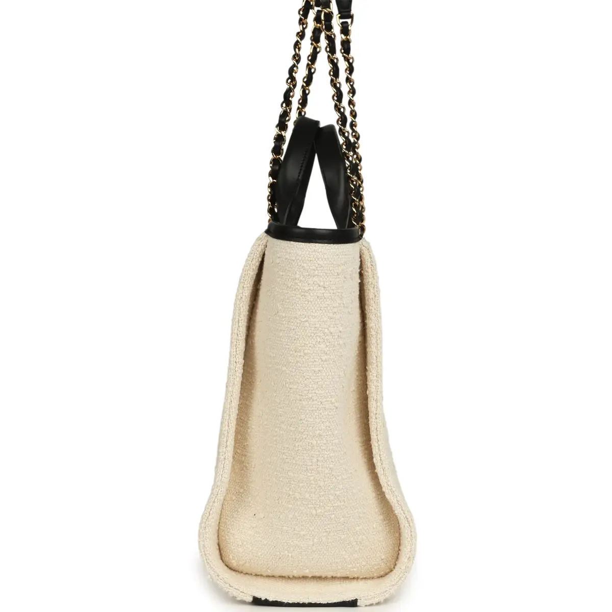 Chanel Chanel Small Deauville Shopping Tote Ecru Bouclé Tweed, Black Calfskin Gold Hardware | Thumbnail 3