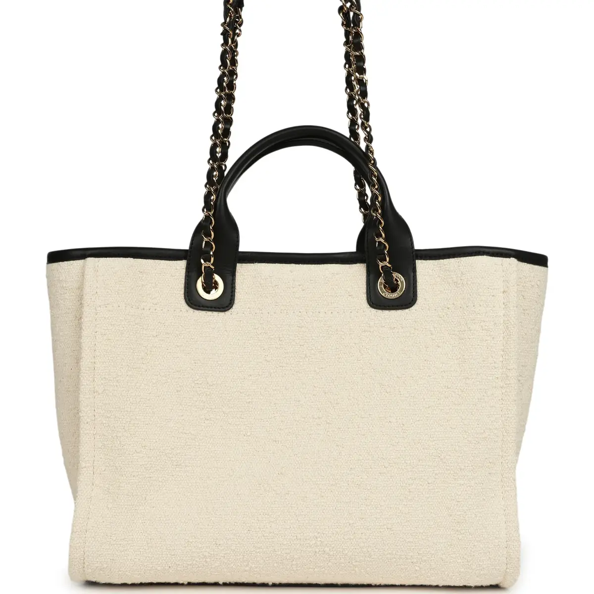 Chanel Chanel Small Deauville Shopping Tote Ecru Bouclé Tweed, Black Calfskin Gold Hardware | Thumbnail 4