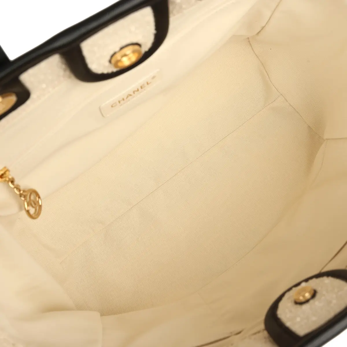 Chanel Chanel Small Deauville Shopping Tote Ecru Bouclé Tweed, Black Calfskin Gold Hardware | Thumbnail 9
