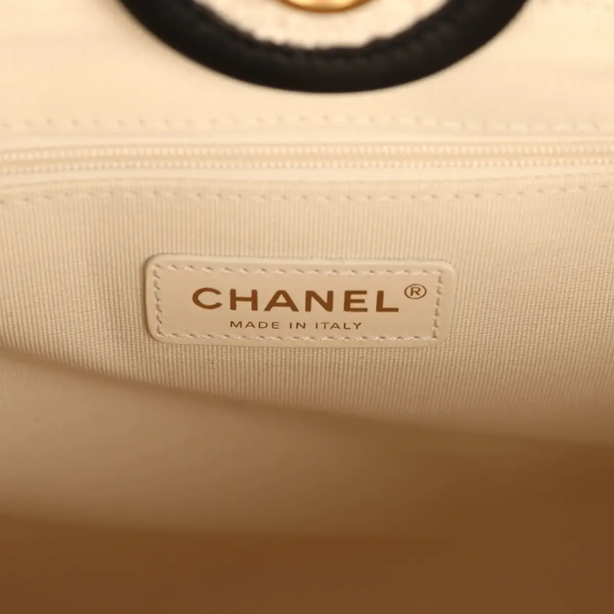 Chanel Chanel Small Deauville Shopping Tote Ecru Bouclé Tweed, Black Calfskin Gold Hardware | Thumbnail 10