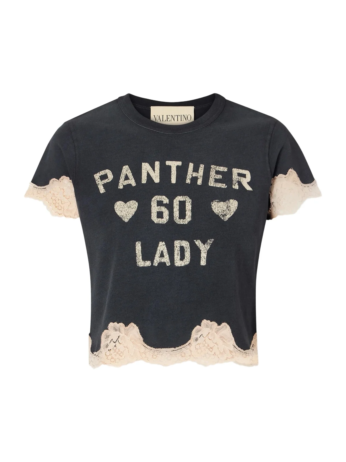Valentino Garavani Cropped Printed Lace-trimmed Cotton-jersey T-shirt