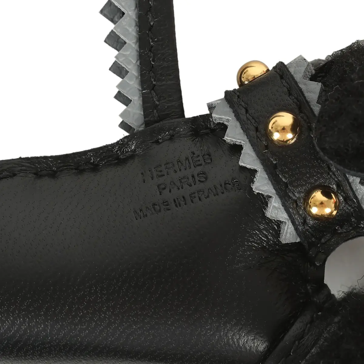 HERMÈS Hermes "Rock" Budy Apic Charm Black, Gris Pantin Milo Lambskin and Merino Wool Gold Hardware | Thumbnail 3
