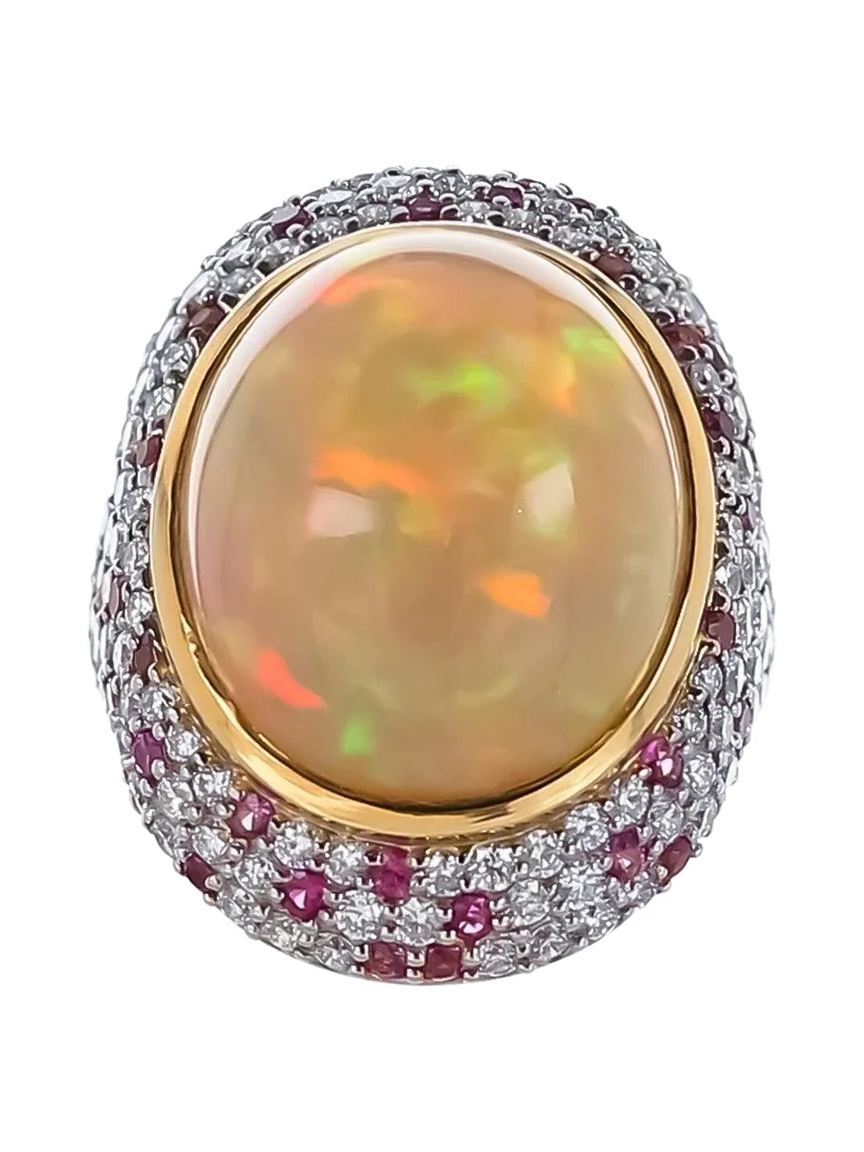 Opal Diamond Pink Sapphire Ring