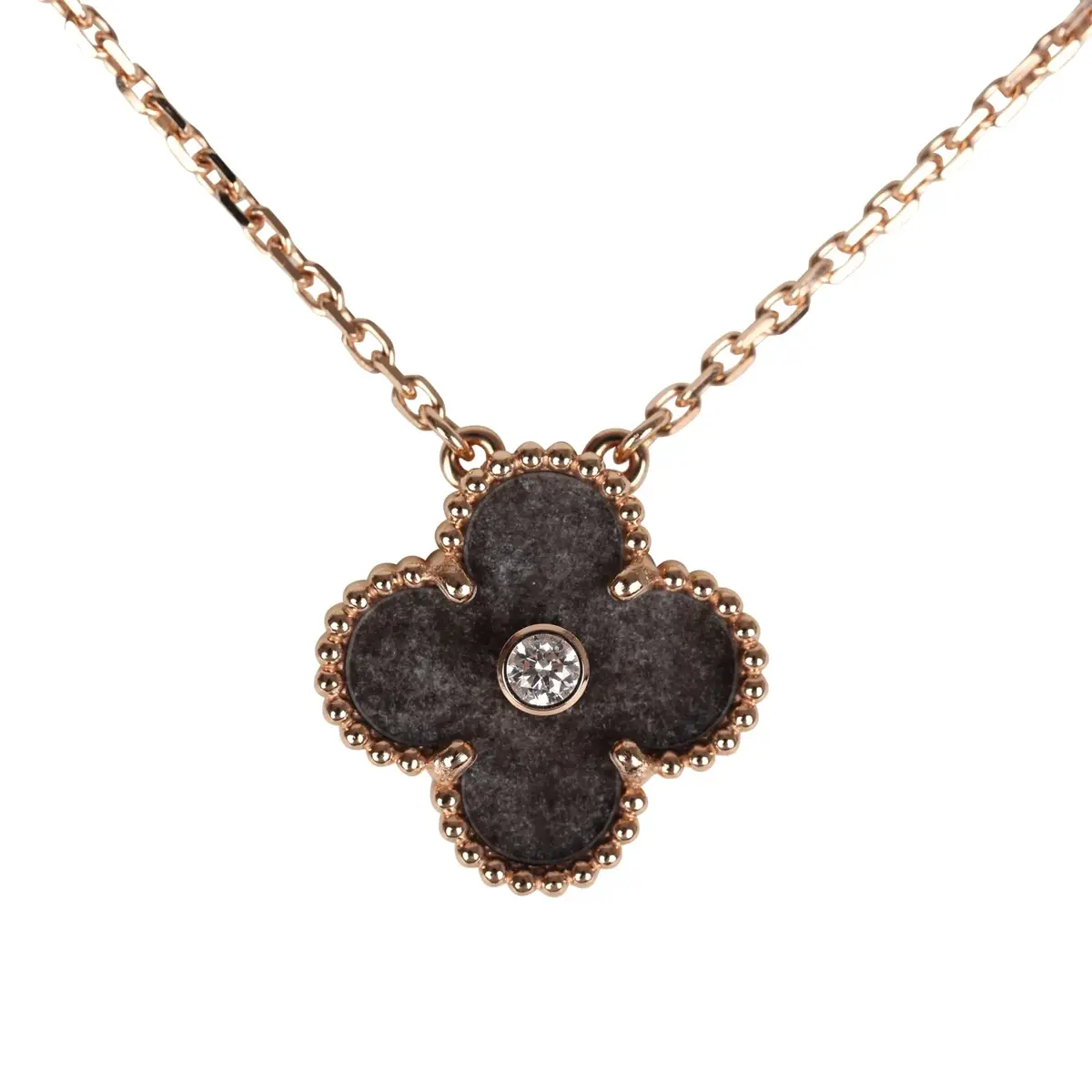 Van Cleef & Arpels Van Cleef & Arpels 2023 Holiday Vintage Alhambra Pendant Necklace Silver Obsidian White Diamond Rose Gold | Thumbnail 2