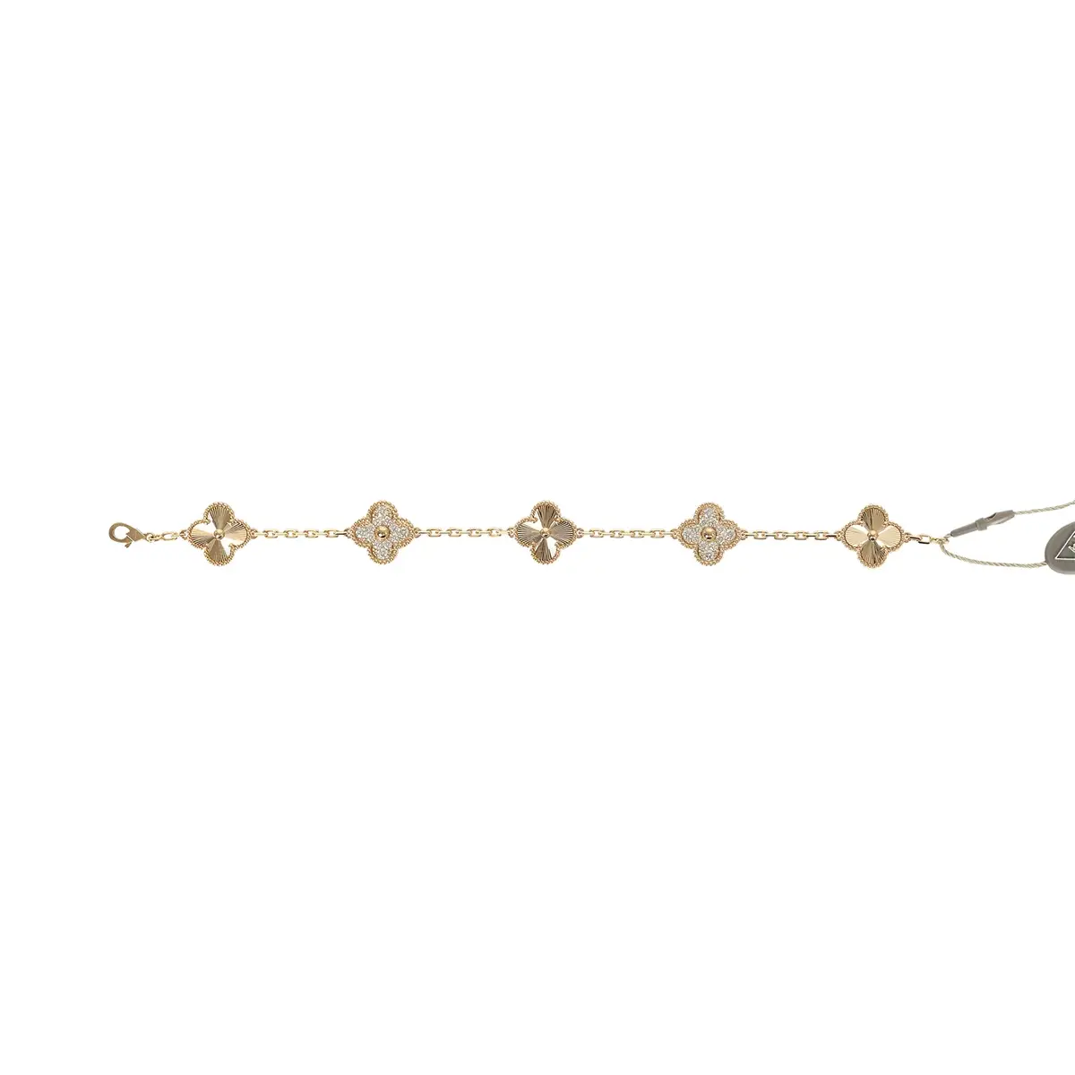 Van Cleef & Arpels Van Cleef & Arpels Vintage Alhambra 5 Motif Bracelet Diamonds 18K Yellow Gold Guilloche | Thumbnail 2 Van Cleef & Arpels Van Cleef & Arpels Vintage Alhambra 5 Motif Bracelet Diamonds 18K Yellow Gold Guilloche | Thumbnail 2