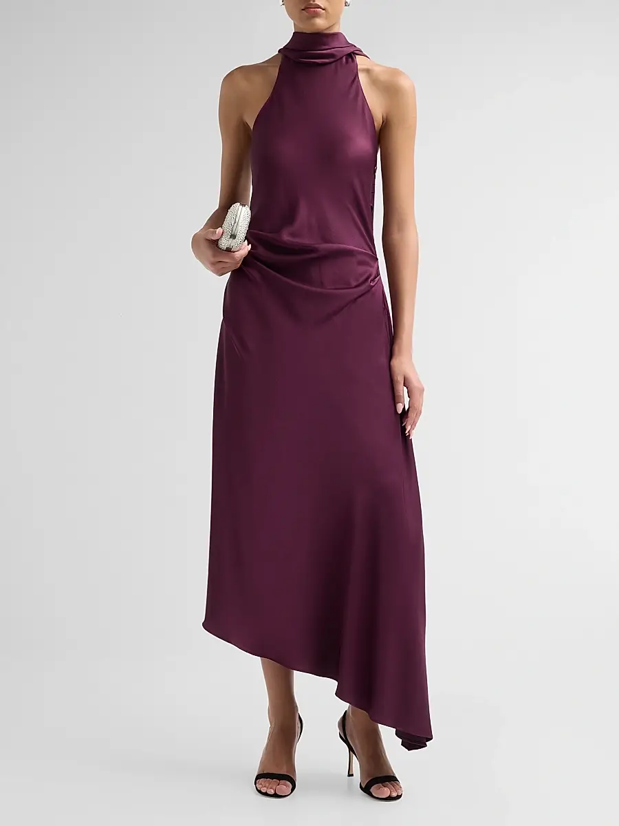 Simkhai Women's Monica Asymmetric Satin Midi Dress | Thumbnail 2 Simkhai Women's Monica Asymmetric Satin Midi Dress | Thumbnail 2