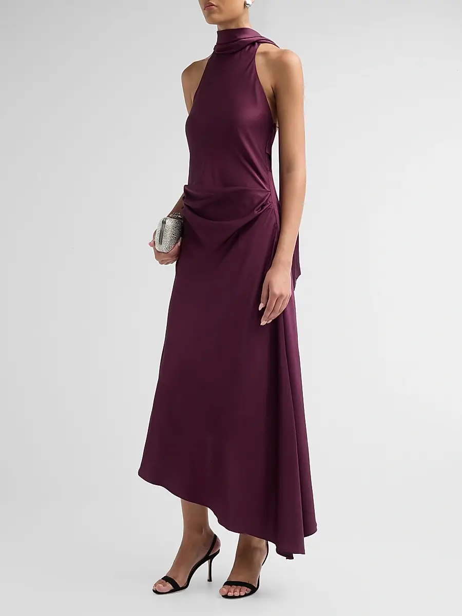 Simkhai Women's Monica Asymmetric Satin Midi Dress | Thumbnail 4 Simkhai Women's Monica Asymmetric Satin Midi Dress | Thumbnail 4
