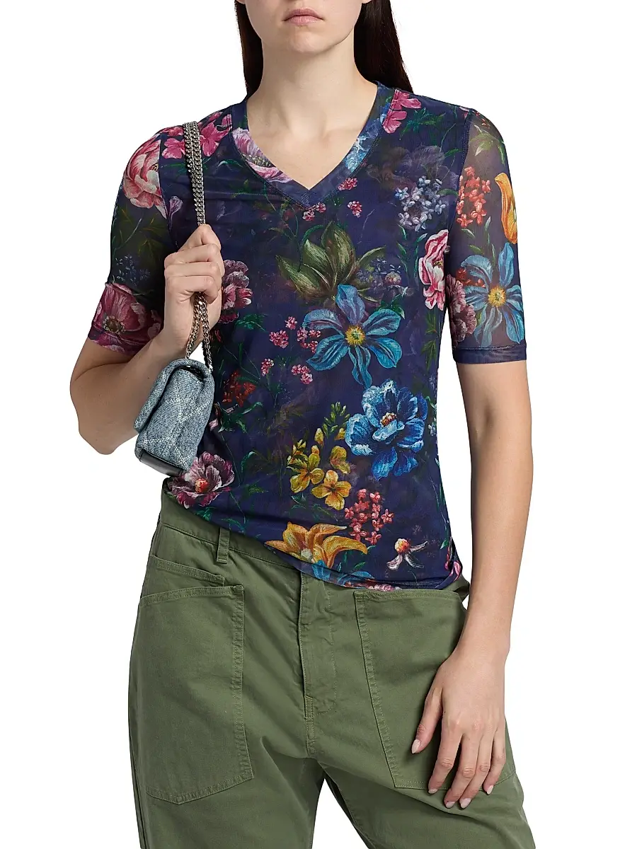 Johnny Was Women's Floral Mesh V-Neck Top | Thumbnail 3 Johnny Was Women's Floral Mesh V-Neck Top | Thumbnail 3