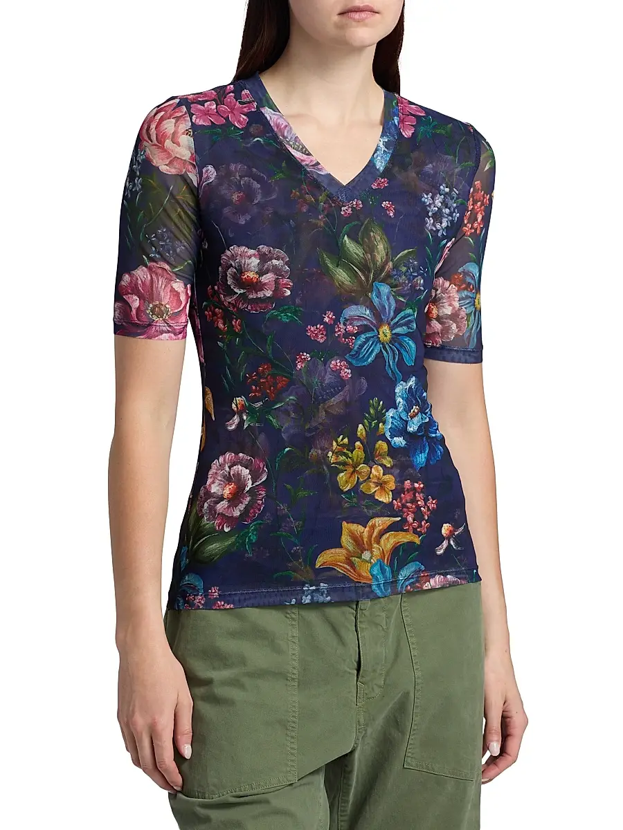 Johnny Was Women's Floral Mesh V-Neck Top | Thumbnail 4 Johnny Was Women's Floral Mesh V-Neck Top | Thumbnail 4