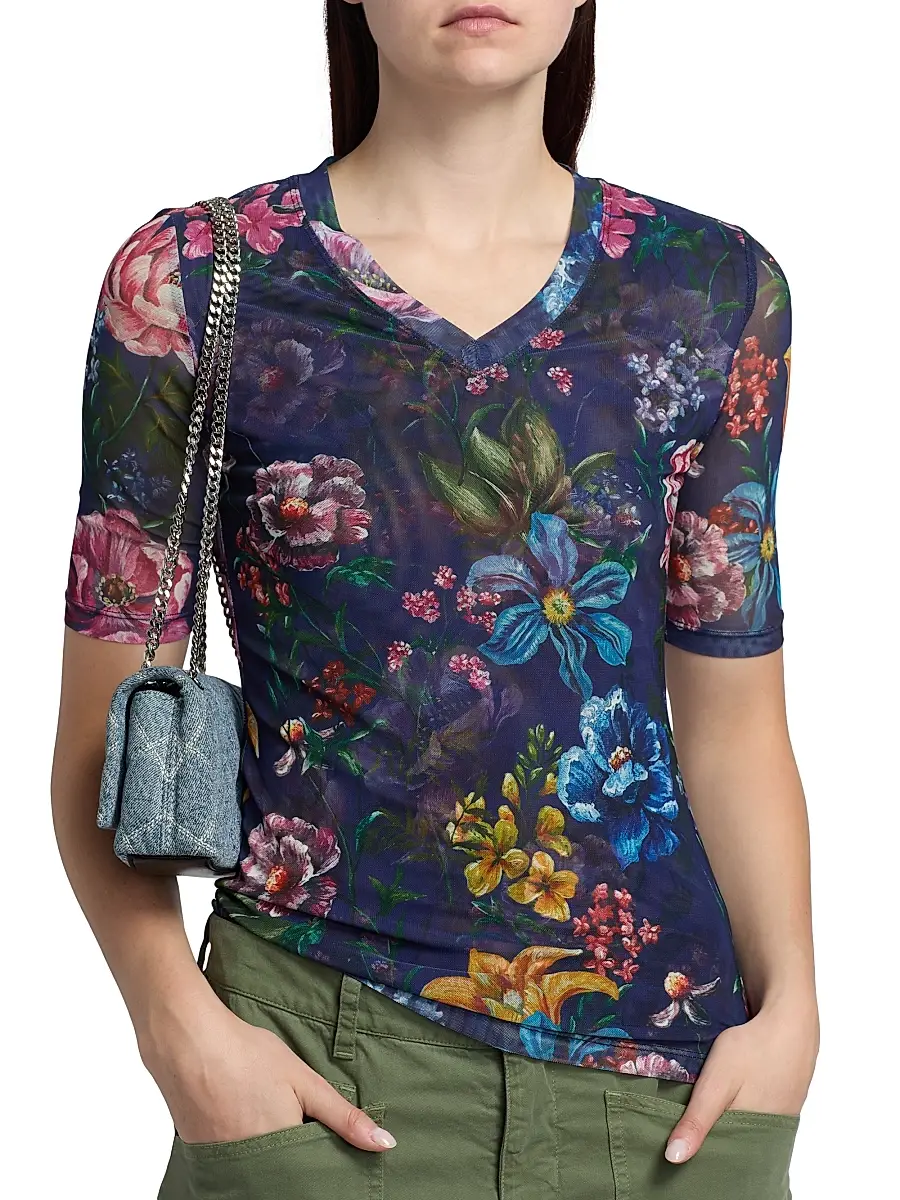 Johnny Was Women's Floral Mesh V-Neck Top | Thumbnail 6 Johnny Was Women's Floral Mesh V-Neck Top | Thumbnail 6