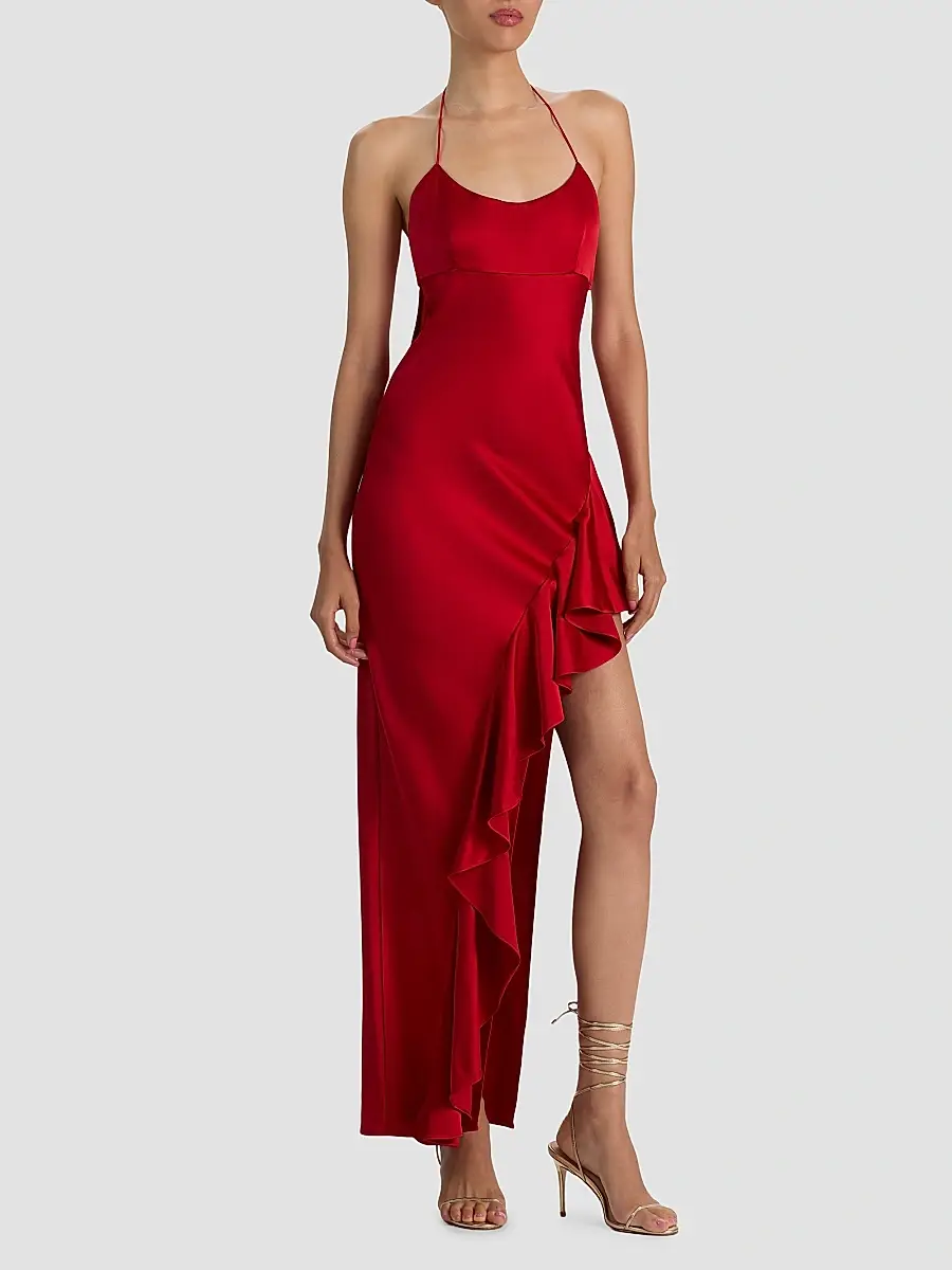 Alice + Olivia Women's Palma Asymmetric Ruffled Maxi Slip Dress | Thumbnail 2