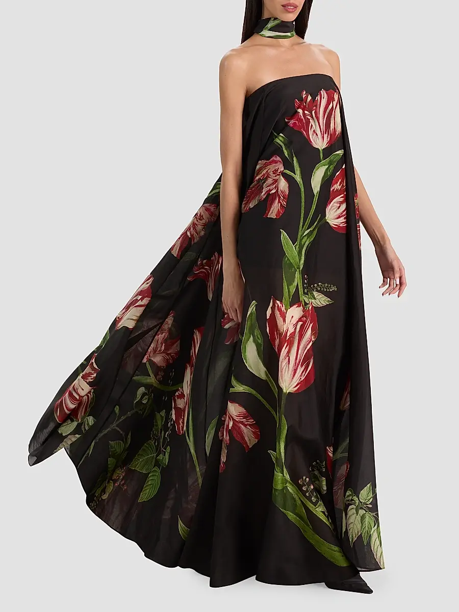 Alice + Olivia Women's Maricela Strapless Voluminous Scarf Maxi Dress | Thumbnail 5