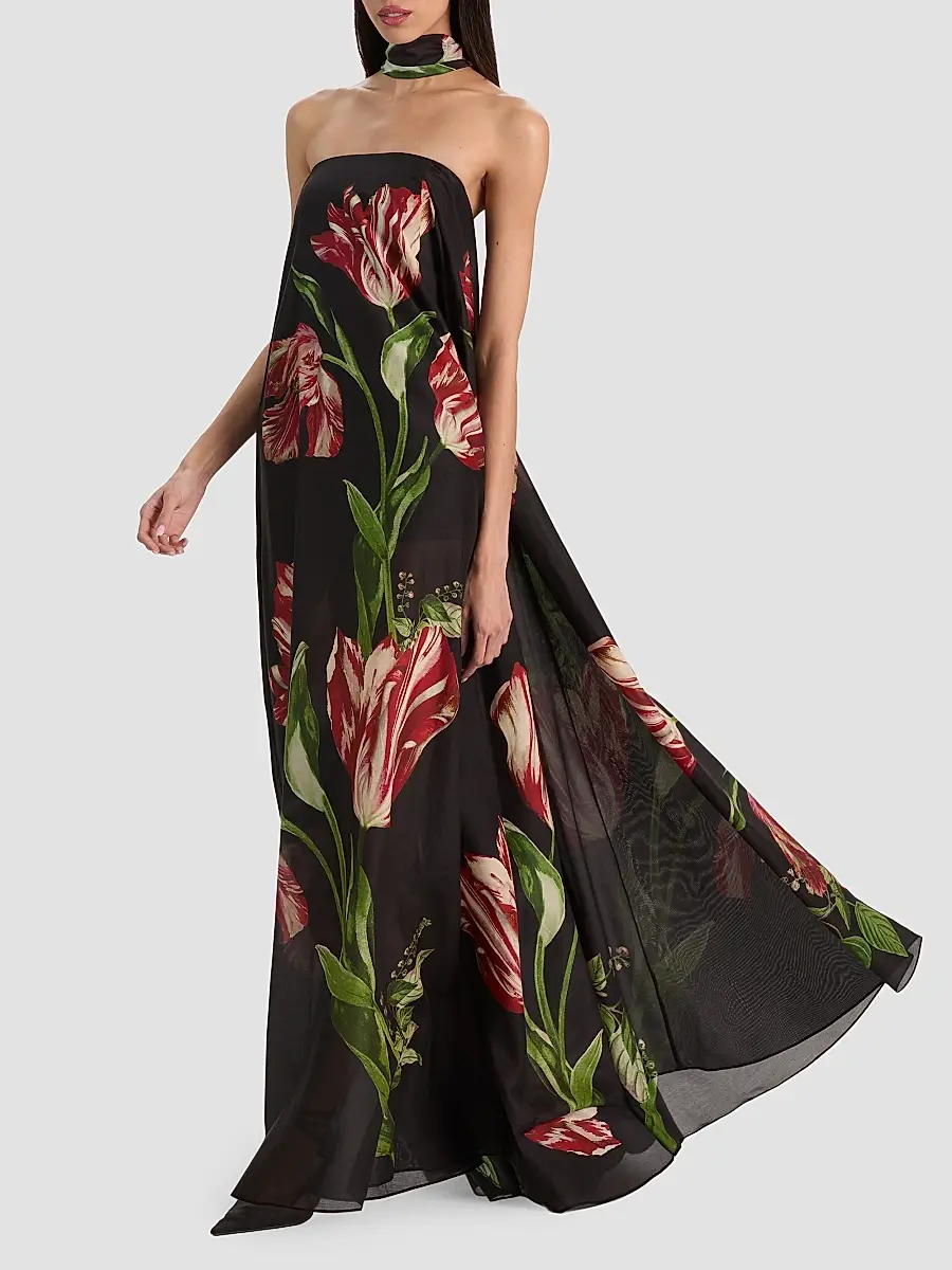 Alice + Olivia Women's Maricela Strapless Voluminous Scarf Maxi Dress | Thumbnail 6