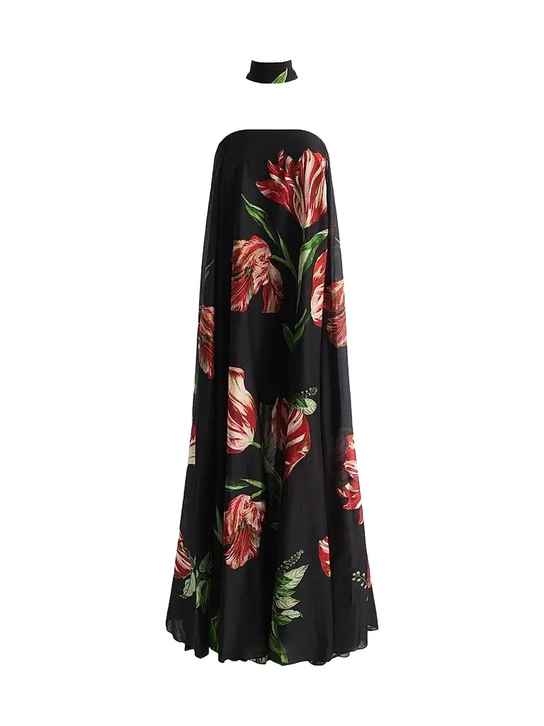 Alice + Olivia Women's Maricela Strapless Voluminous Scarf Maxi Dress - Soft Tulip Black - Size 14 | Image 1 Alice + Olivia Women's Maricela Strapless Voluminous Scarf Maxi Dress - Soft Tulip Black - Size 14 | Image 1