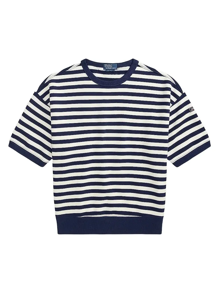 Polo Ralph Lauren Men's Relaxed-Fit Striped Cotton-Blend Sweatshirt - Newport Navy White | Image 1 Polo Ralph Lauren Men's Relaxed-Fit Striped Cotton-Blend Sweatshirt - Newport Navy White | Image 1