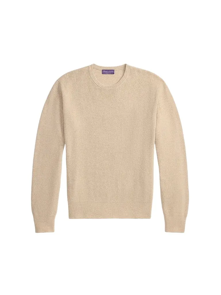 Ralph Lauren Purple Label Men's Cotton-Cashmere Crewneck Sweater - Champagne Melange | Image 1 Ralph Lauren Purple Label Men's Cotton-Cashmere Crewneck Sweater - Champagne Melange | Image 1