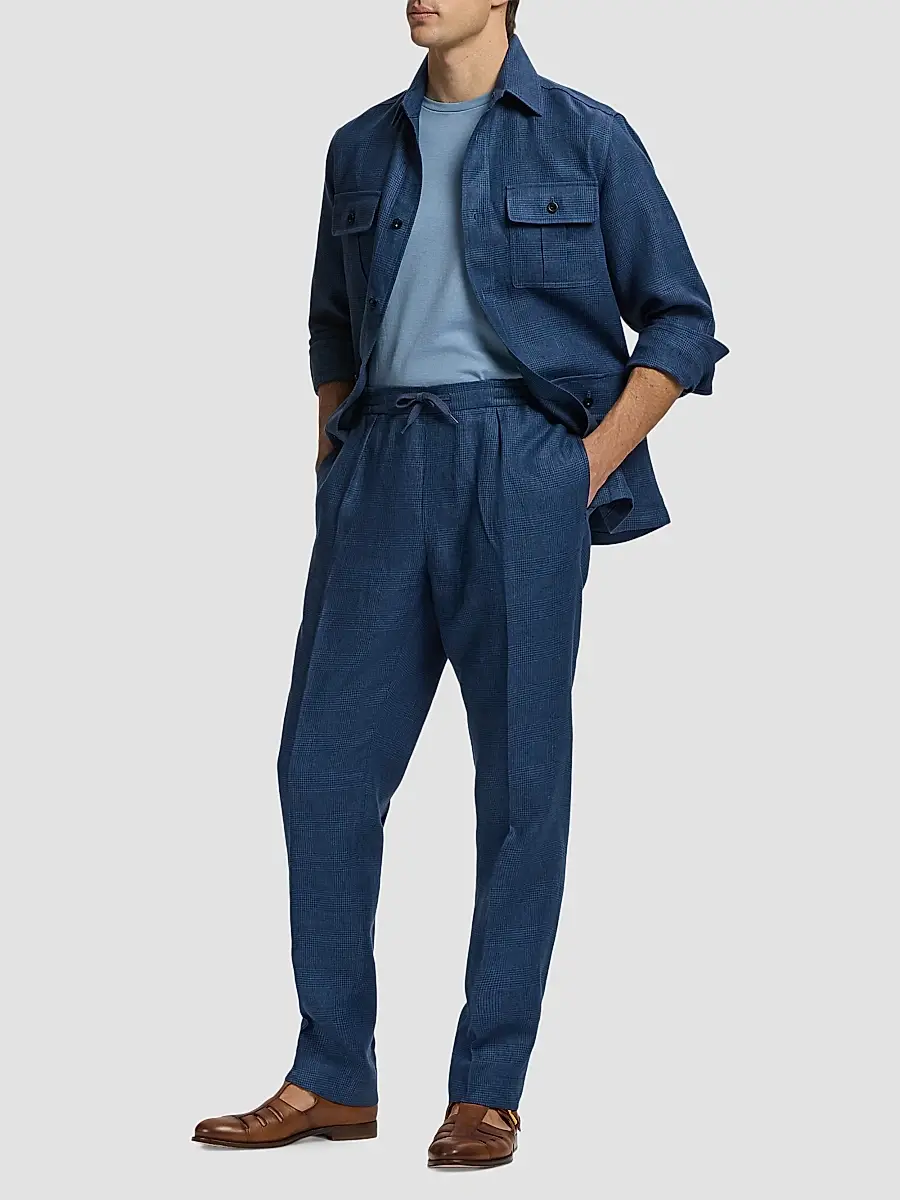 Ralph Lauren Purple Label Men's Linen Glen Checked Trousers | Thumbnail 2 Ralph Lauren Purple Label Men's Linen Glen Checked Trousers | Thumbnail 2