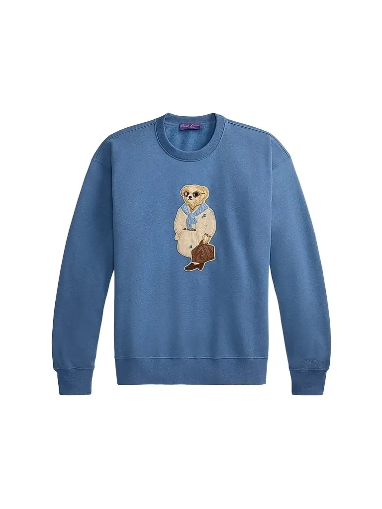 Ralph Lauren Purple Label Men's Polo Bear Cotton Crewneck Sweatshirt - Blue Horizon | Image 1 Ralph Lauren Purple Label Men's Polo Bear Cotton Crewneck Sweatshirt - Blue Horizon | Image 1