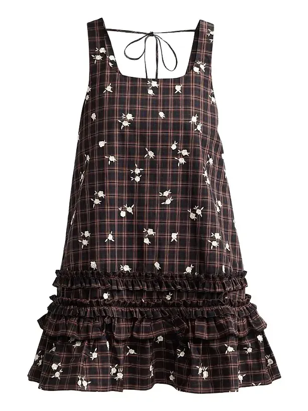Women's Floral Check Ruffle Mini Dress Women's Floral Check Ruffle Mini Dress