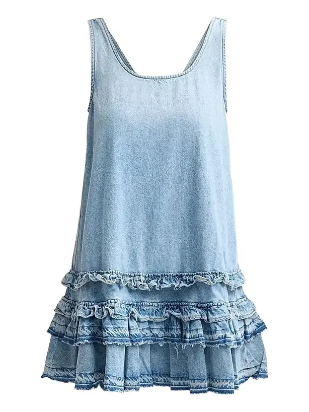Women's Lightweight Denim Frill Mini Dress Women's Lightweight Denim Frill Mini Dress