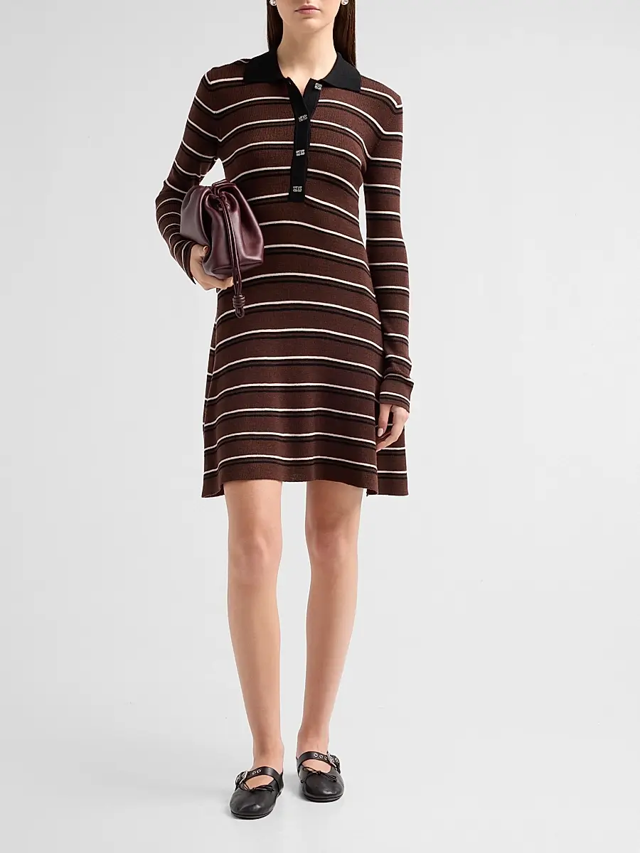 Ganni Women's Stripe Wool Polo Mini Dress | Thumbnail 2 Ganni Women's Stripe Wool Polo Mini Dress | Thumbnail 2