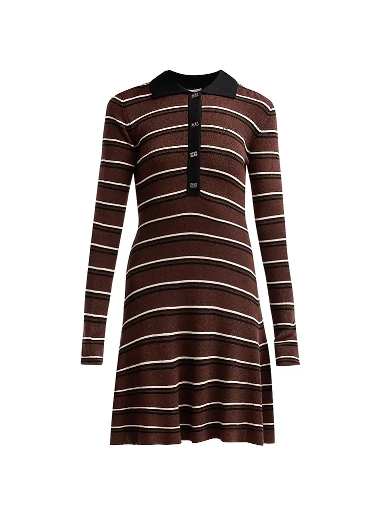 Ganni Women's Stripe Wool Polo Mini Dress - Size XL | Image 1 Ganni Women's Stripe Wool Polo Mini Dress - Size XL | Image 1