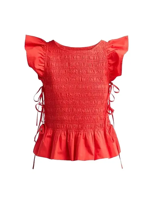Women's Stretch-Cotton Angel-Sleeve Smocked Top