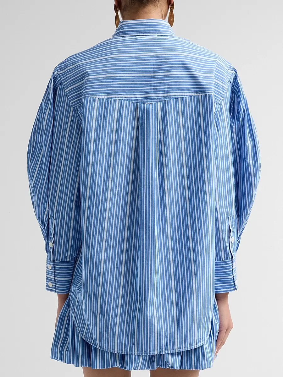 Ganni Women's Striped Cotton Pleated-Sleeve Shirt | Thumbnail 3 Ganni Women's Striped Cotton Pleated-Sleeve Shirt | Thumbnail 3