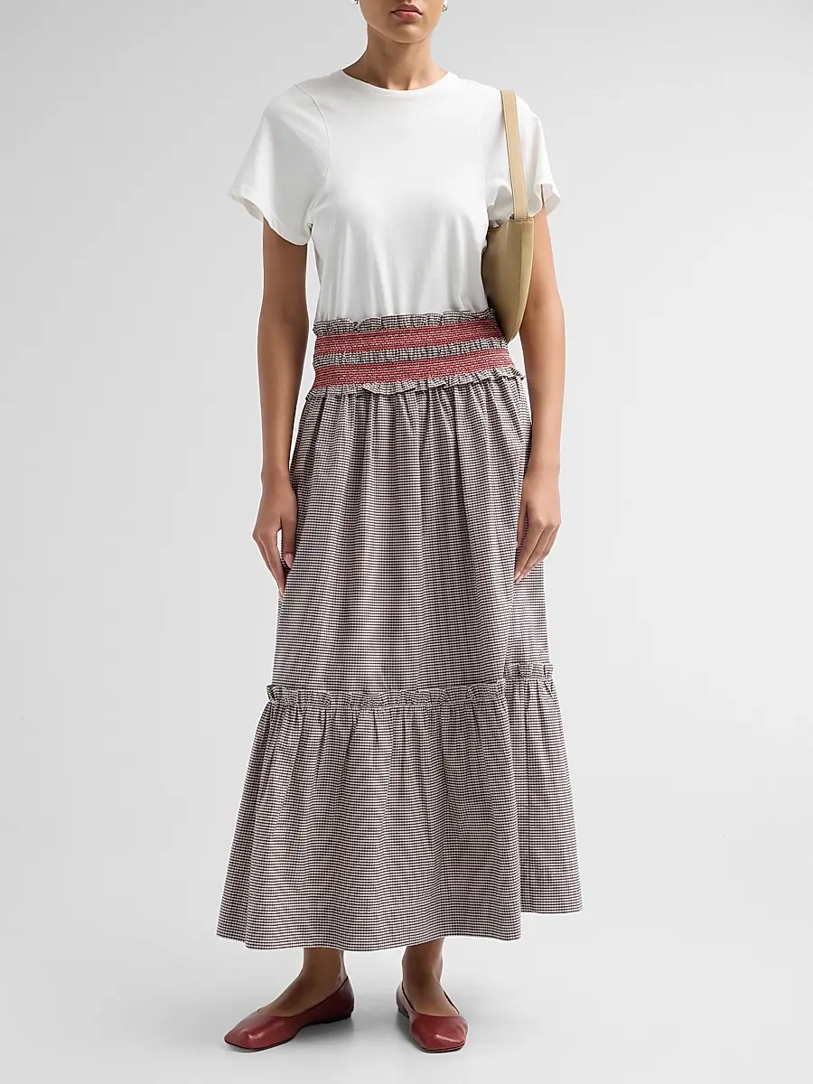 Ganni Women's Check Cotton Smocked Maxi Skirt | Thumbnail 2 Ganni Women's Check Cotton Smocked Maxi Skirt | Thumbnail 2