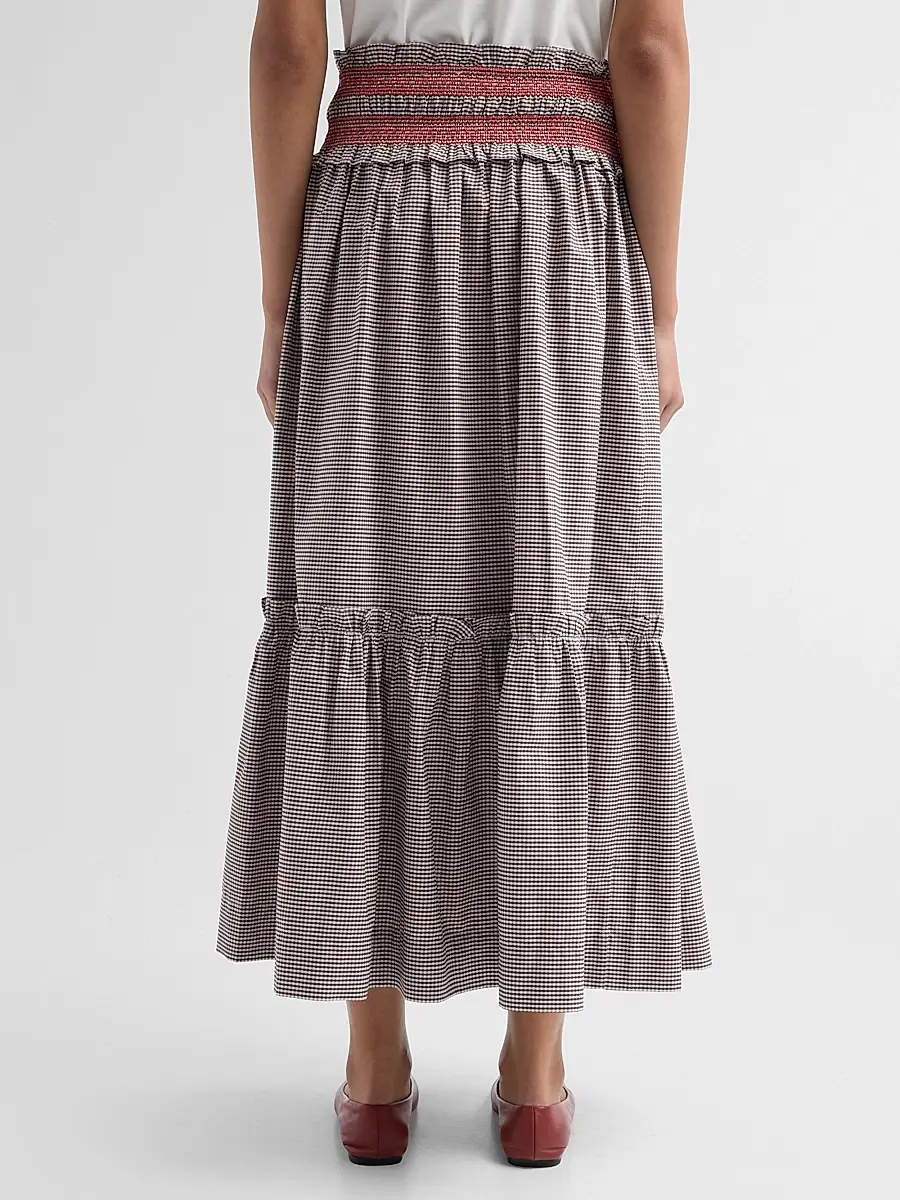 Ganni Women's Check Cotton Smocked Maxi Skirt | Thumbnail 3 Ganni Women's Check Cotton Smocked Maxi Skirt | Thumbnail 3