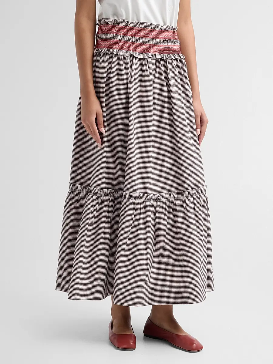 Ganni Women's Check Cotton Smocked Maxi Skirt | Thumbnail 4 Ganni Women's Check Cotton Smocked Maxi Skirt | Thumbnail 4