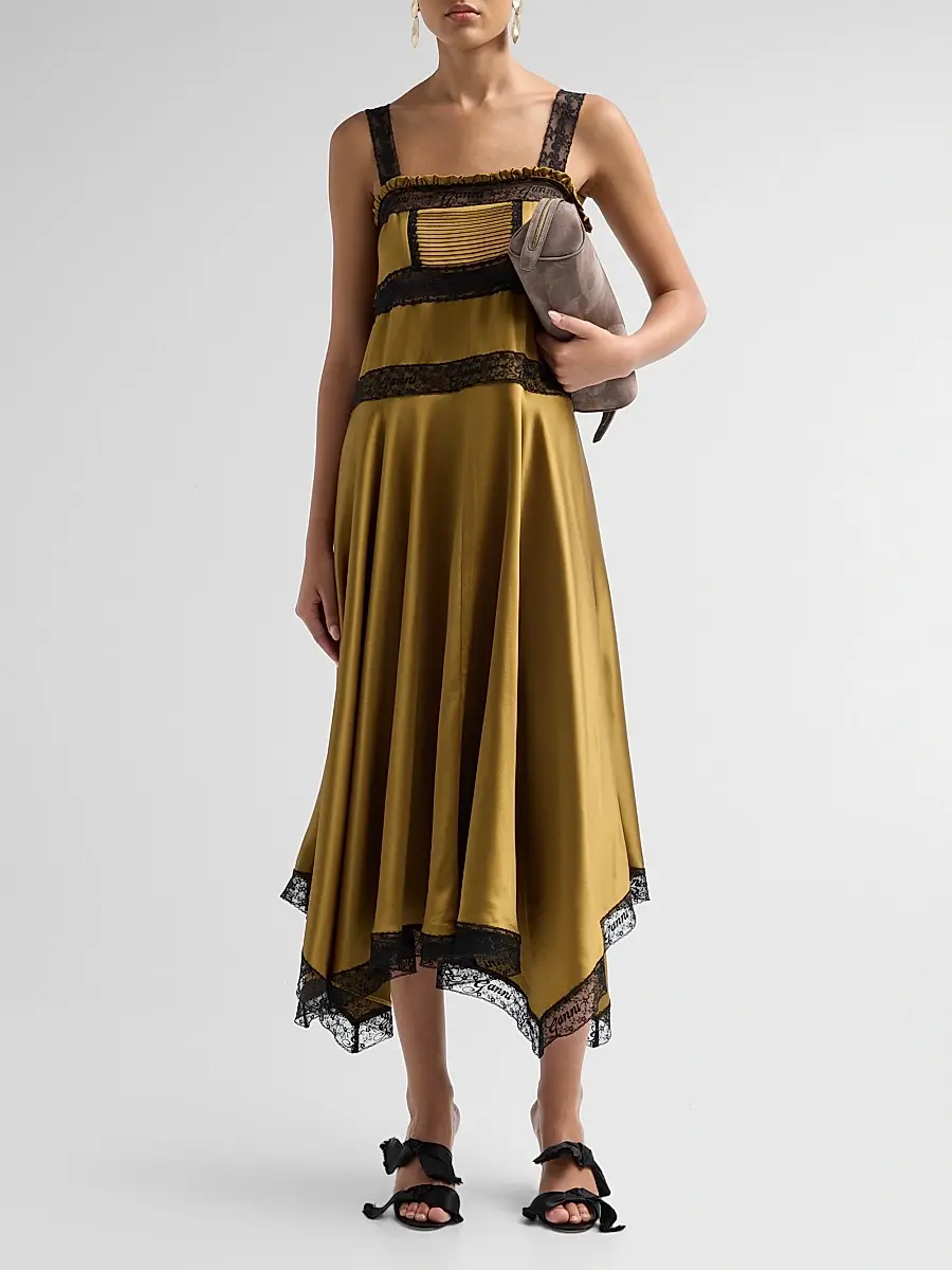 Ganni Women's Contrast Lace-Trim Satin Slipdress | Thumbnail 2 Ganni Women's Contrast Lace-Trim Satin Slipdress | Thumbnail 2