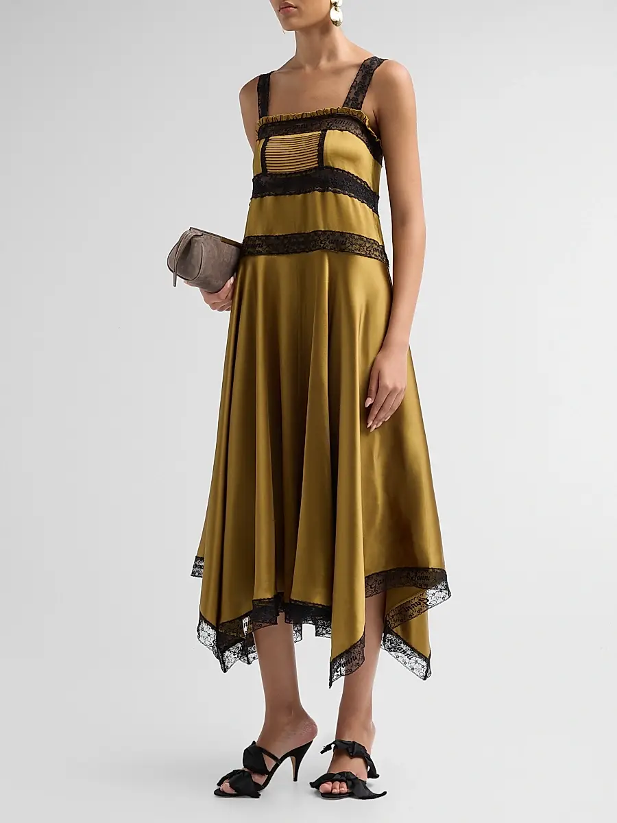Ganni Women's Contrast Lace-Trim Satin Slipdress | Thumbnail 4 Ganni Women's Contrast Lace-Trim Satin Slipdress | Thumbnail 4