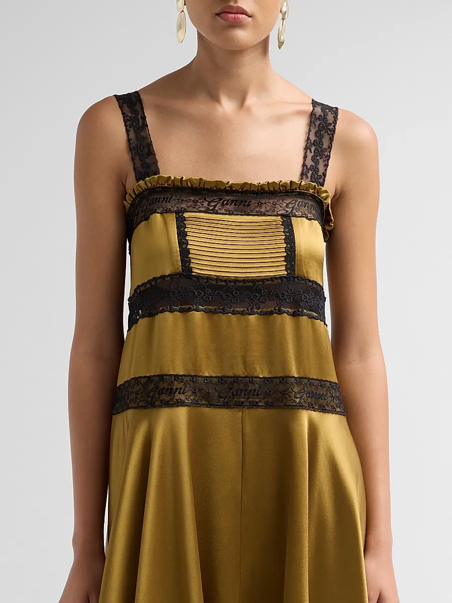 Ganni Women's Contrast Lace-Trim Satin Slipdress | Thumbnail 5 Ganni Women's Contrast Lace-Trim Satin Slipdress | Thumbnail 5