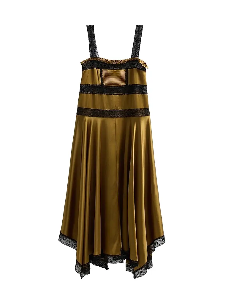 Ganni Women's Fluid Satin Long Slip Dress - Ecru Olive - Size 14 | Image 1 Ganni Women's Fluid Satin Long Slip Dress - Ecru Olive - Size 14 | Image 1