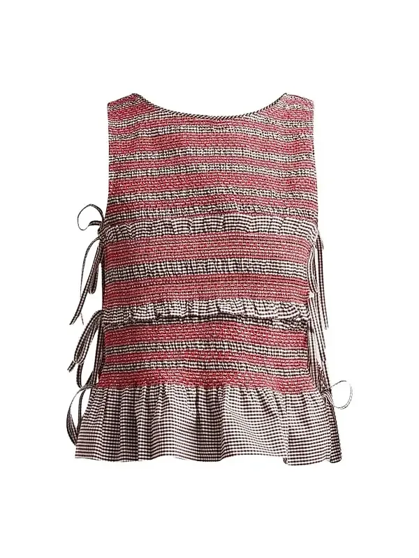 Women's Gingham Cotton Smocked Tie Top