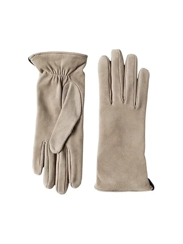 Women's Suede Gloves with Monili - Beige