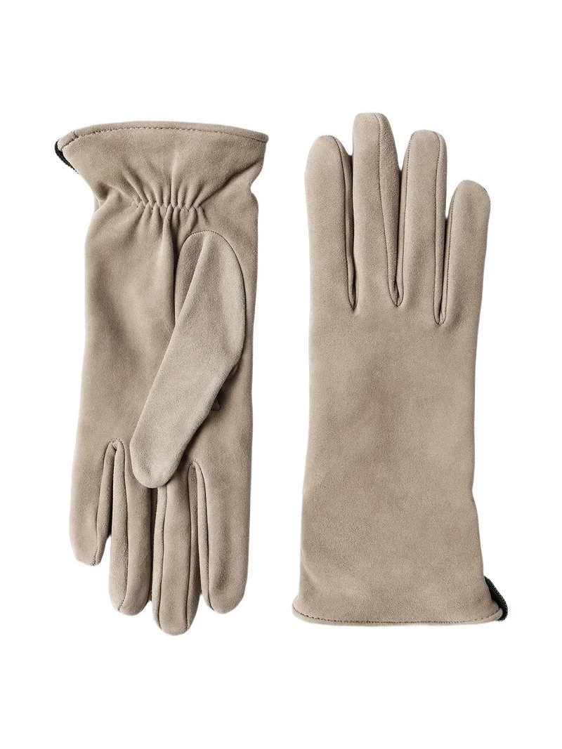 Women's Suede Gloves with Monili - Beige