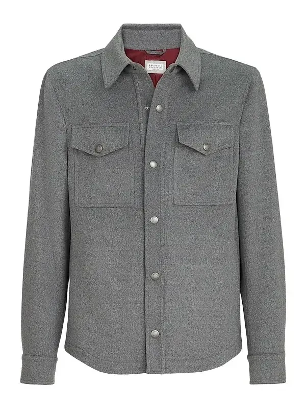 Brunello Cucinelli Men's Lightweight Virgin Wool Cloth Shirt-Style Outerwear Jacket