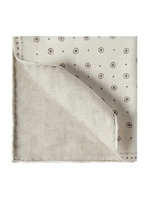 Men's Silk Pocket Square with Geometric Design - Butter