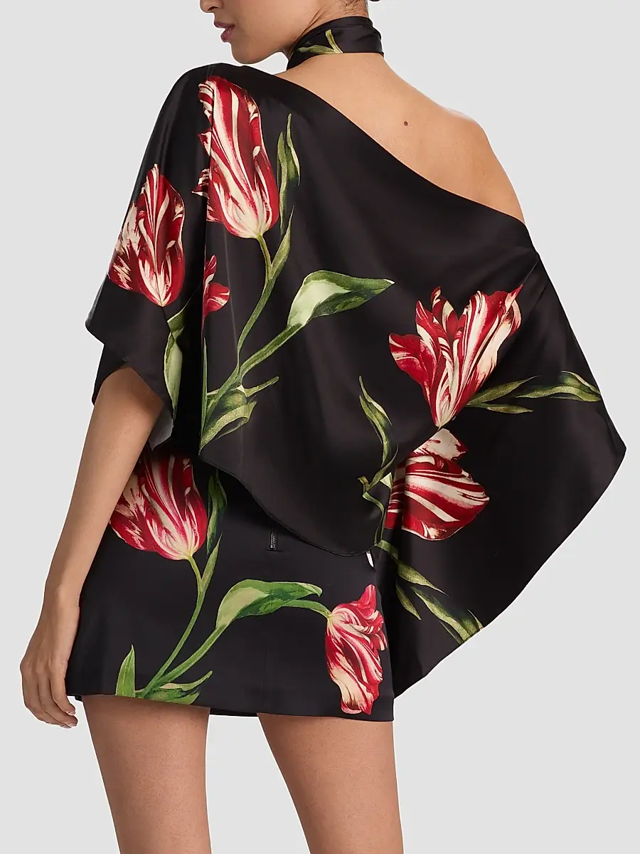 Alice + Olivia Women's Rita Draped Floral One-Shoulder Crop Top | Thumbnail 3 Alice + Olivia Women's Rita Draped Floral One-Shoulder Crop Top | Thumbnail 3