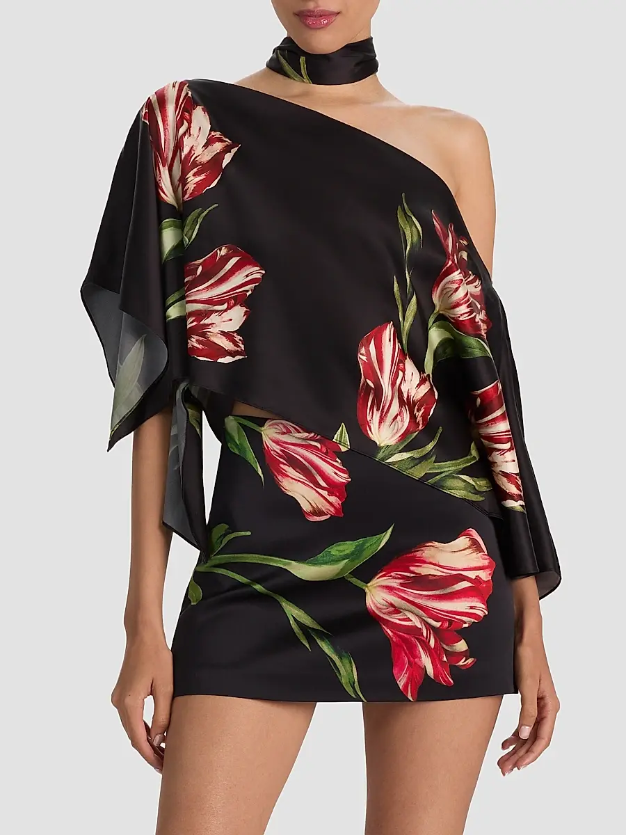 Alice + Olivia Women's Rita Draped Floral One-Shoulder Crop Top | Thumbnail 4 Alice + Olivia Women's Rita Draped Floral One-Shoulder Crop Top | Thumbnail 4