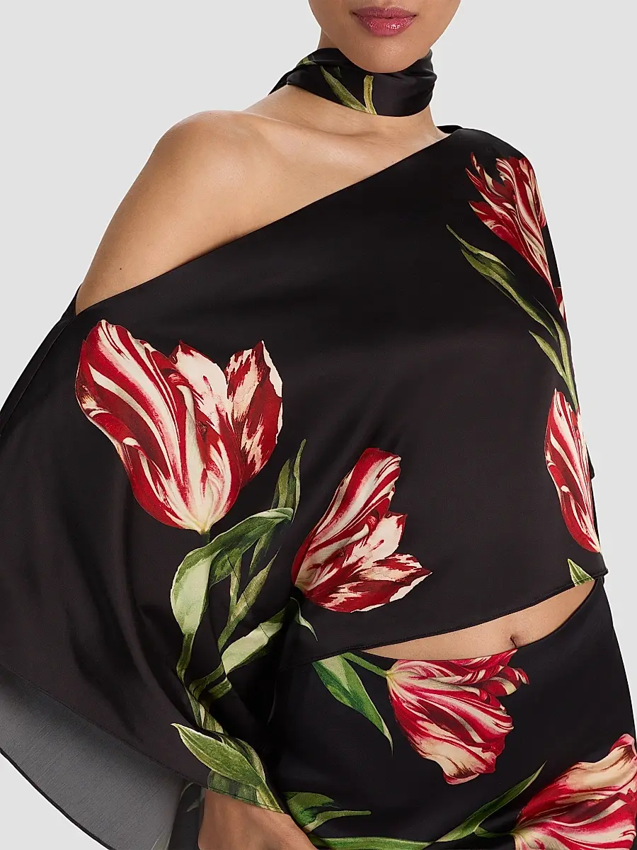 Alice + Olivia Women's Rita Draped Floral One-Shoulder Crop Top | Thumbnail 5 Alice + Olivia Women's Rita Draped Floral One-Shoulder Crop Top | Thumbnail 5