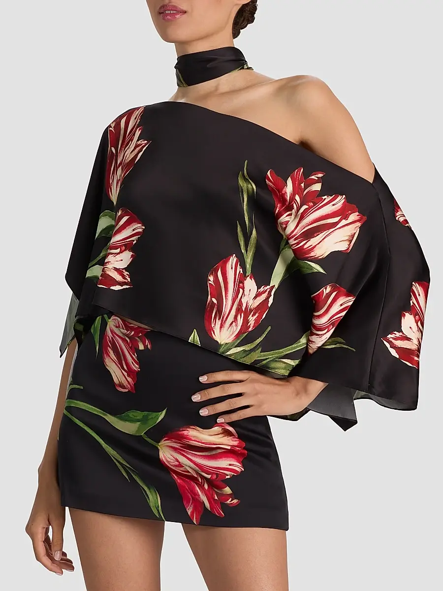 Alice + Olivia Women's Rita Draped Floral One-Shoulder Crop Top | Thumbnail 6 Alice + Olivia Women's Rita Draped Floral One-Shoulder Crop Top | Thumbnail 6