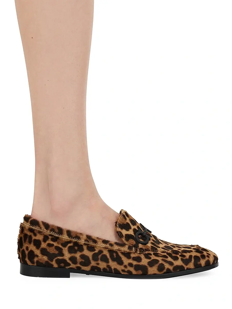 Ferragamo Women's Soldy Leopard-Print Calf Hair Leather Loafers | Thumbnail 2