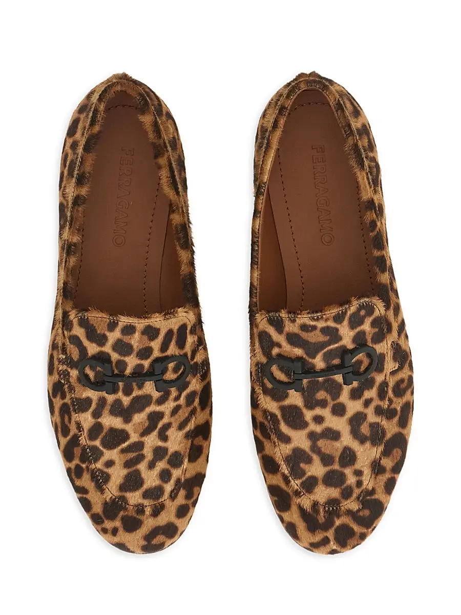 Ferragamo Women's Soldy Leopard-Print Calf Hair Leather Loafers | Thumbnail 5