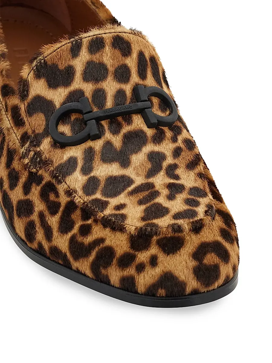 Ferragamo Women's Soldy Leopard-Print Calf Hair Leather Loafers | Thumbnail 6