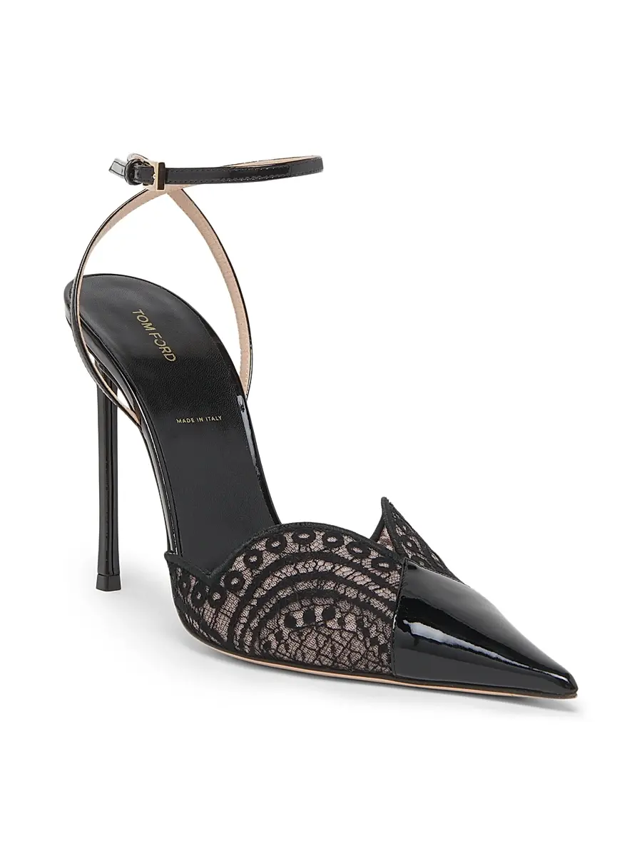 Tom Ford Women's 105MM Patent Leather & Lace Pumps - Black | Thumbnail 2 Tom Ford Women's 105MM Patent Leather & Lace Pumps - Black | Thumbnail 2