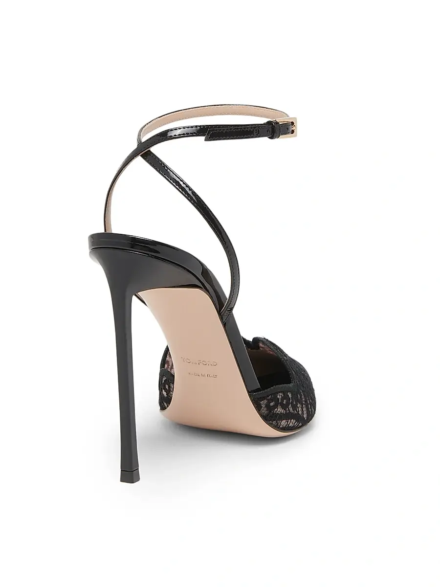 Tom Ford Women's 105MM Patent Leather & Lace Pumps - Black | Thumbnail 3 Tom Ford Women's 105MM Patent Leather & Lace Pumps - Black | Thumbnail 3